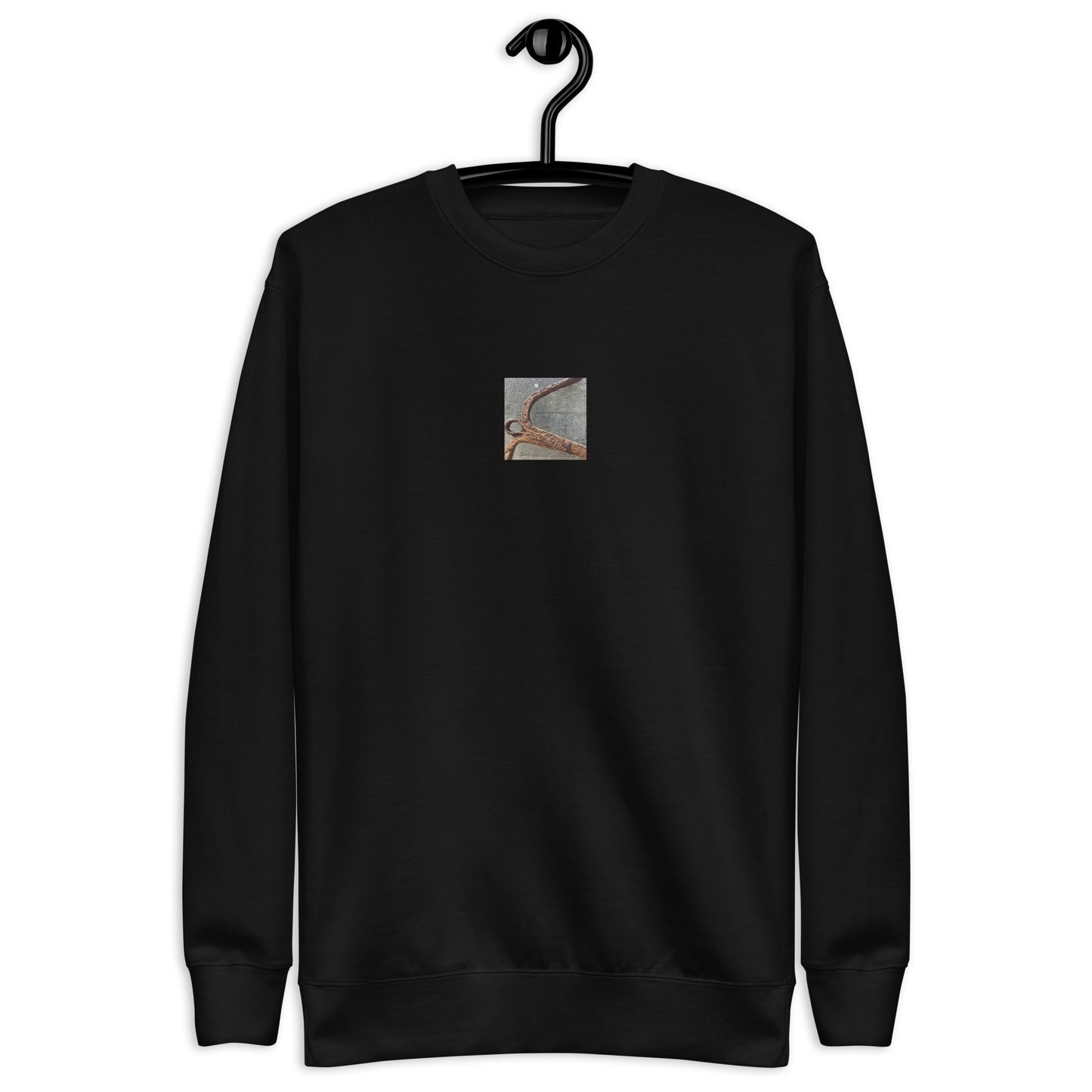 Minimalist streetwear style unisex premium sweatshirt in black featuring the 'Anchor' photo art on the front. / モードストリート系ユニセックス・プレミアム・スウェットシャツ（ブラック）フロントに「アンカー（錨）」のフォトアートを配したデザイン。