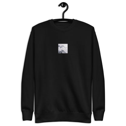 Minimalist streetwear style unisex premium sweatshirt in black featuring the 'Botanical (B&W)' photo art on the front. / モードストリート系ユニセックス・プレミアム・スウェットシャツ（ブラック）フロントに「ボタニカル (モノクロ)」のフォトアートを配したデザイン。