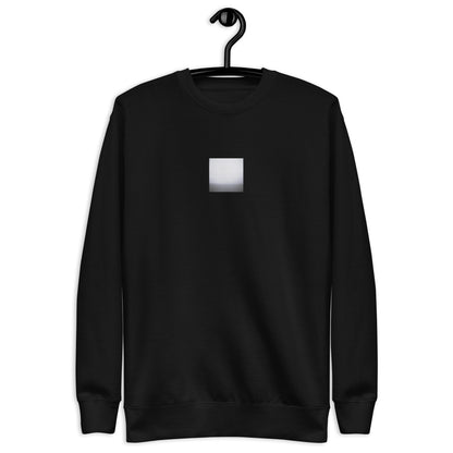 Minimalist streetwear style unisex premium sweatshirt in black featuring the 'Ocean Horizon (B&W)' photo art on the front. / モードストリート系ユニセックス・プレミアム・スウェットシャツ（ブラック）フロントに「オーシャンホライズン (モノクロ)」のフォトアートを配したデザイン。