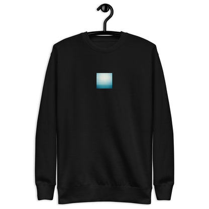 Minimalist streetwear style unisex premium sweatshirt in black featuring the 'Ocean Horizon' photo art on the front. / モードストリート系ユニセックス・プレミアム・スウェットシャツ（ブラック）フロントに「オーシャンホライズン」のフォトアートを配したデザイン。