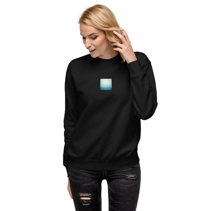 Minimalist streetwear style unisex premium sweatshirt in black featuring the 'Ocean Horizon' photo art on the front. / モードストリート系ユニセックス・プレミアム・スウェットシャツ（ブラック）フロントに「オーシャンホライズン」のフォトアートを配したデザイン。