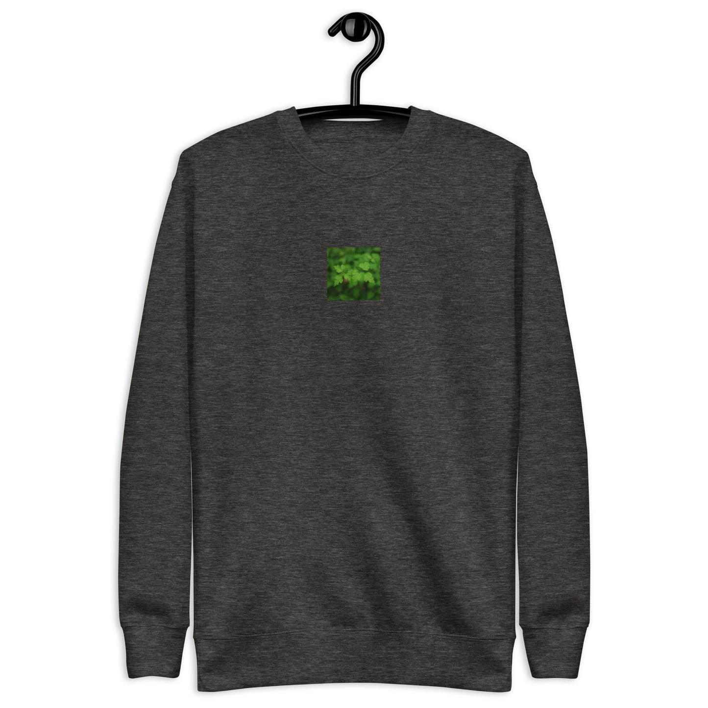 Unisex Premium Sweatshirt in Charcoal Heather – plants botanical art print, detail view
