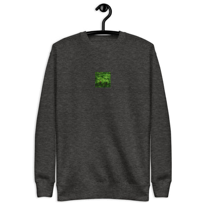 Unisex Premium Sweatshirt in Charcoal Heather – plants botanical art print, detail view
