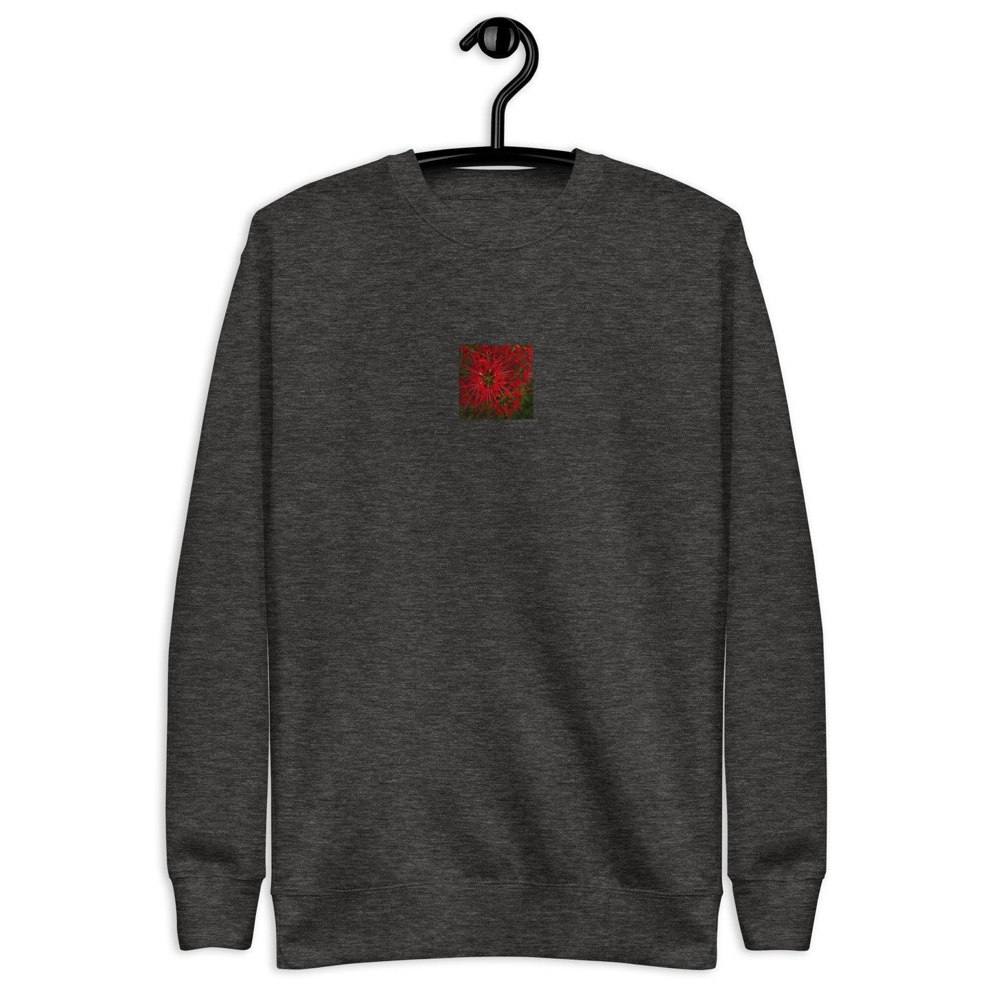 Red Spider Lily Botanical Art – Unisex Premium Sweatshirt, Charcoal Heather, Front View