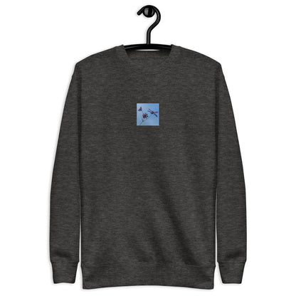 Three Cosmos Flowers Botanical Art – Unisex Premium Sweatshirt, Charcoal Heather, Front View