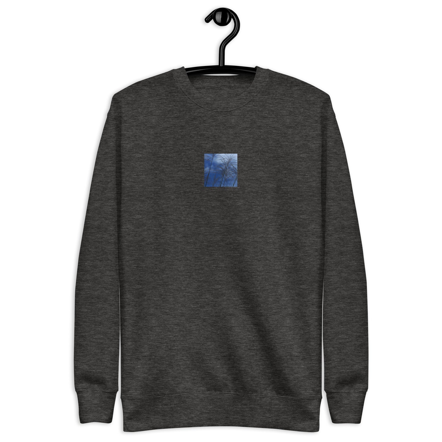 Silver Grass Cluster Botanical Art – Unisex Premium Sweatshirt, Charcoal Heather, Front View