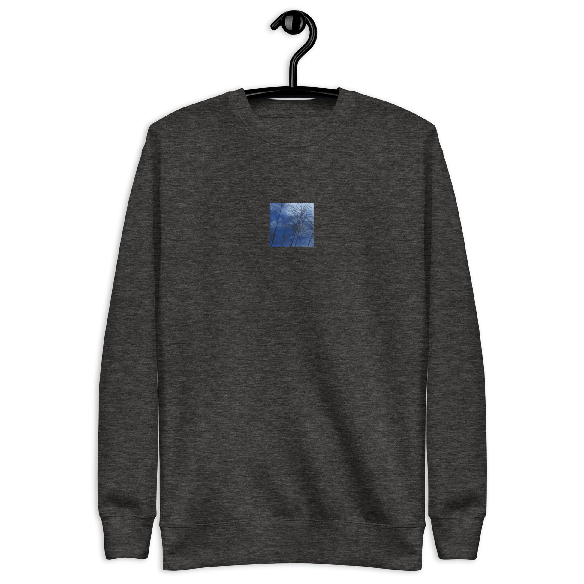 Silver Grass Cluster Botanical Art – Unisex Premium Sweatshirt, Charcoal Heather, Front View