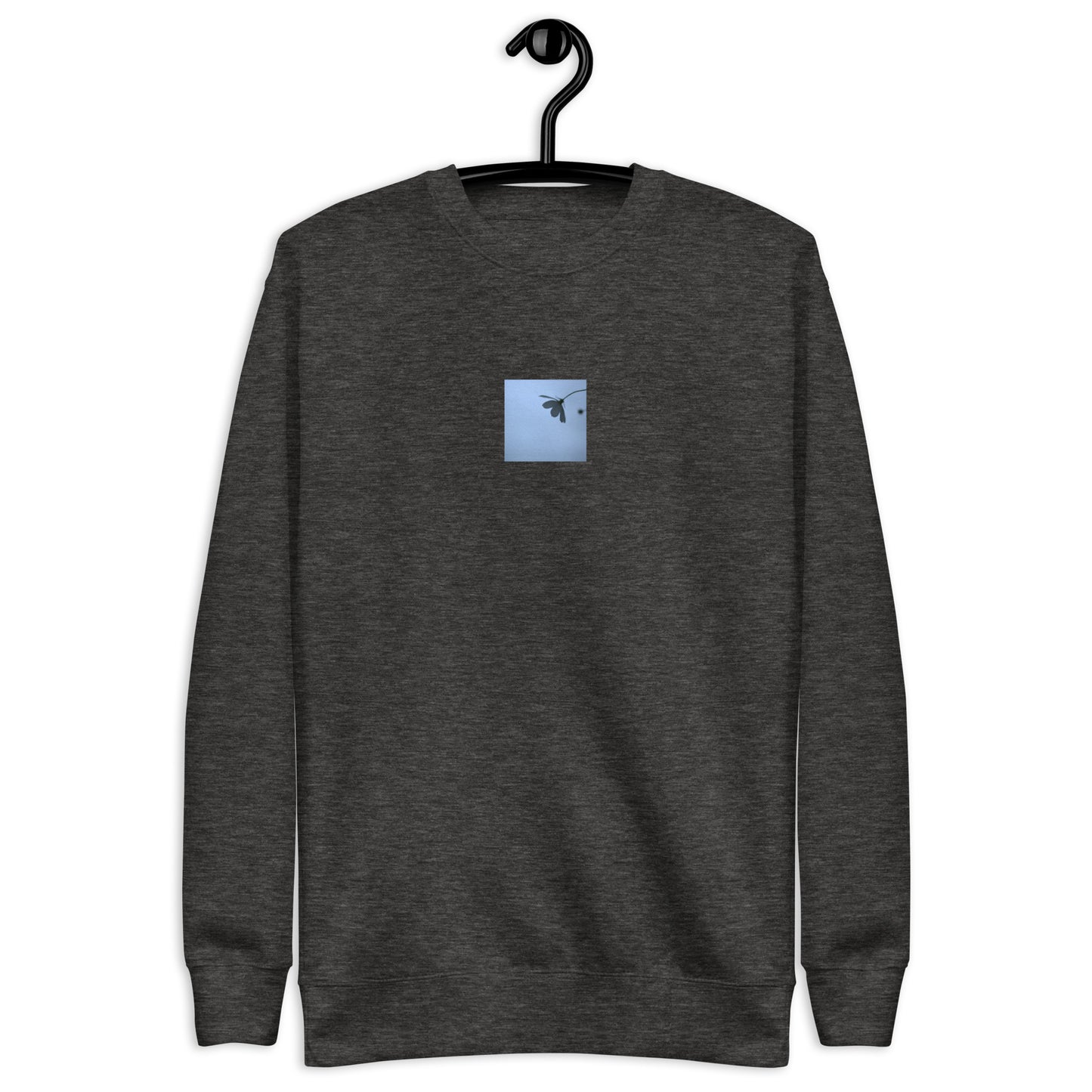 Cosmos Flower Botanical Art – Unisex Premium Sweatshirt, Charcoal Heather, Front View