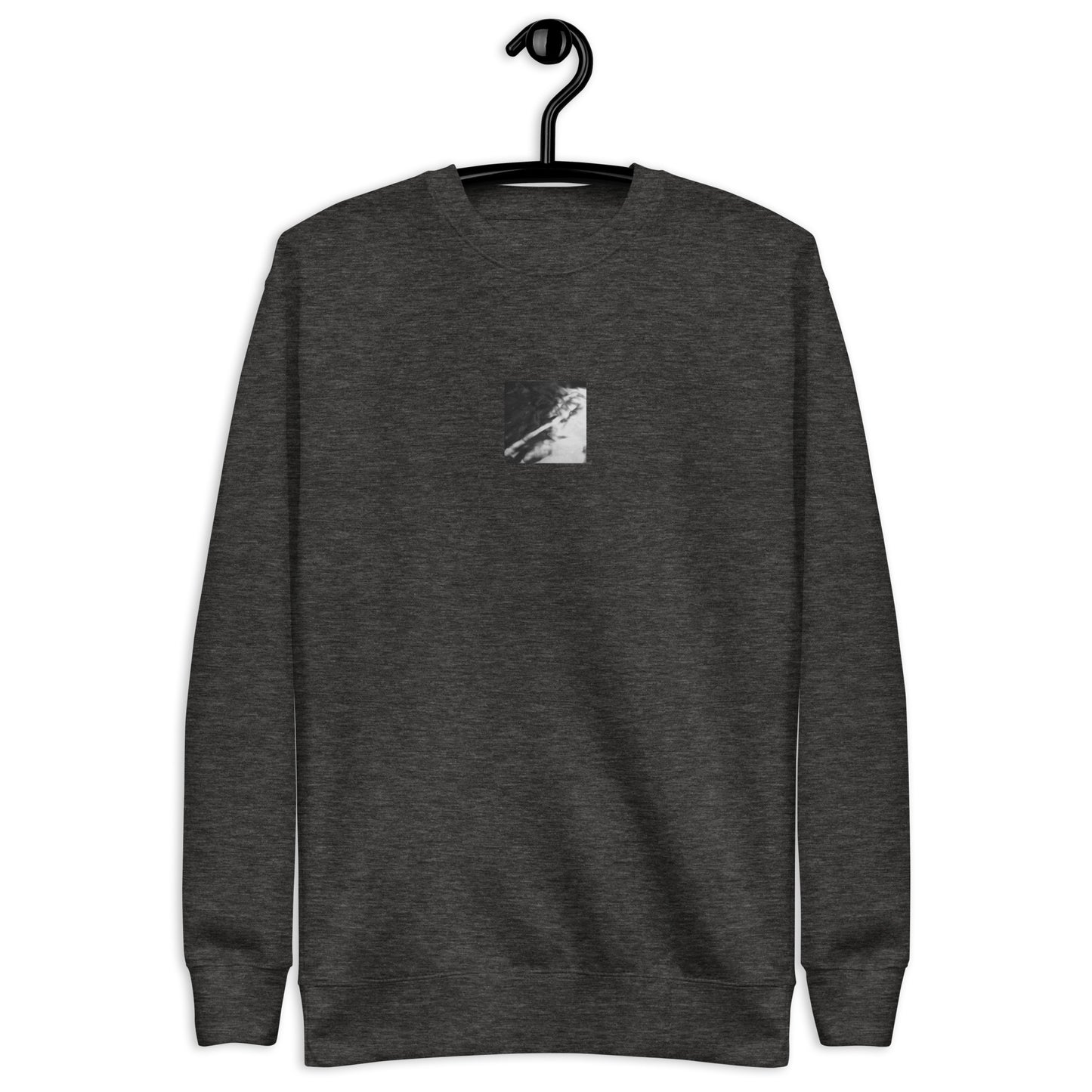 River Surface Botanical B&W Art – Unisex Premium Sweatshirt, Charcoal Heather, Front View