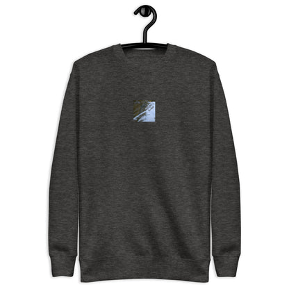 River Surface Botanical Art – Unisex Premium Sweatshirt, Charcoal Heather, Front View