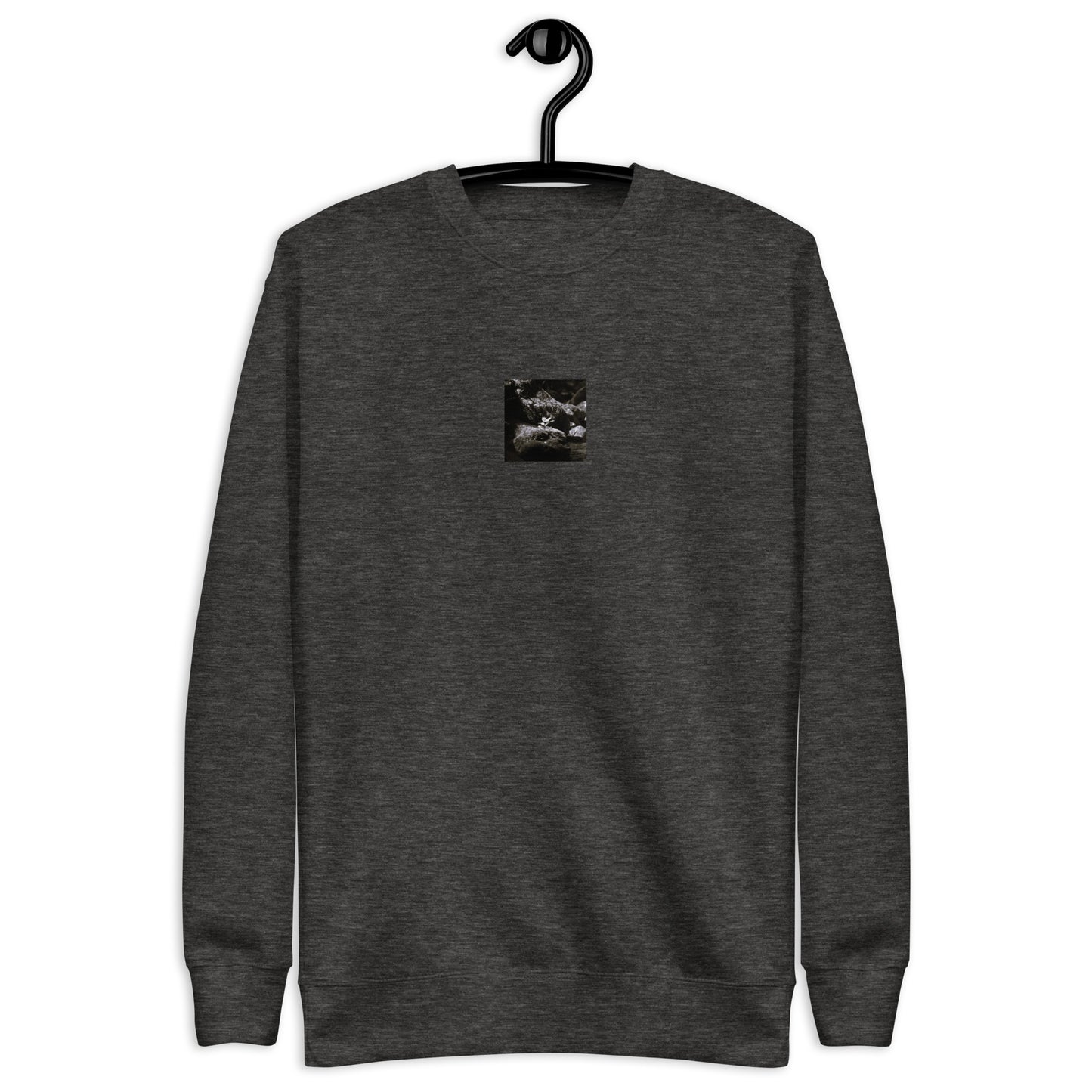 Plant on a Rock (B&W) Art – Unisex Premium Sweatshirt, Charcoal Heather, Front View
