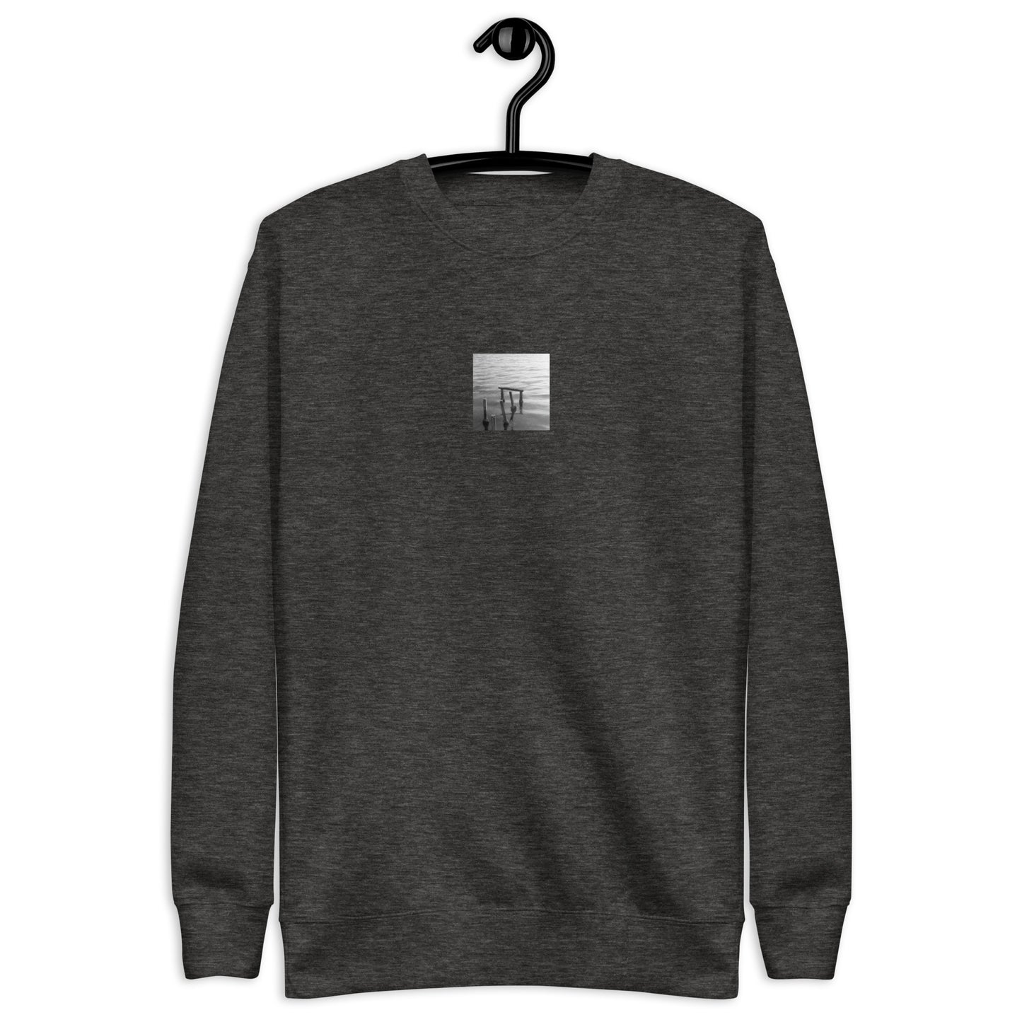 Decayed Pier (B&W) - Unisex Premium Sweatshirt, Charcoal Heather, Front View
