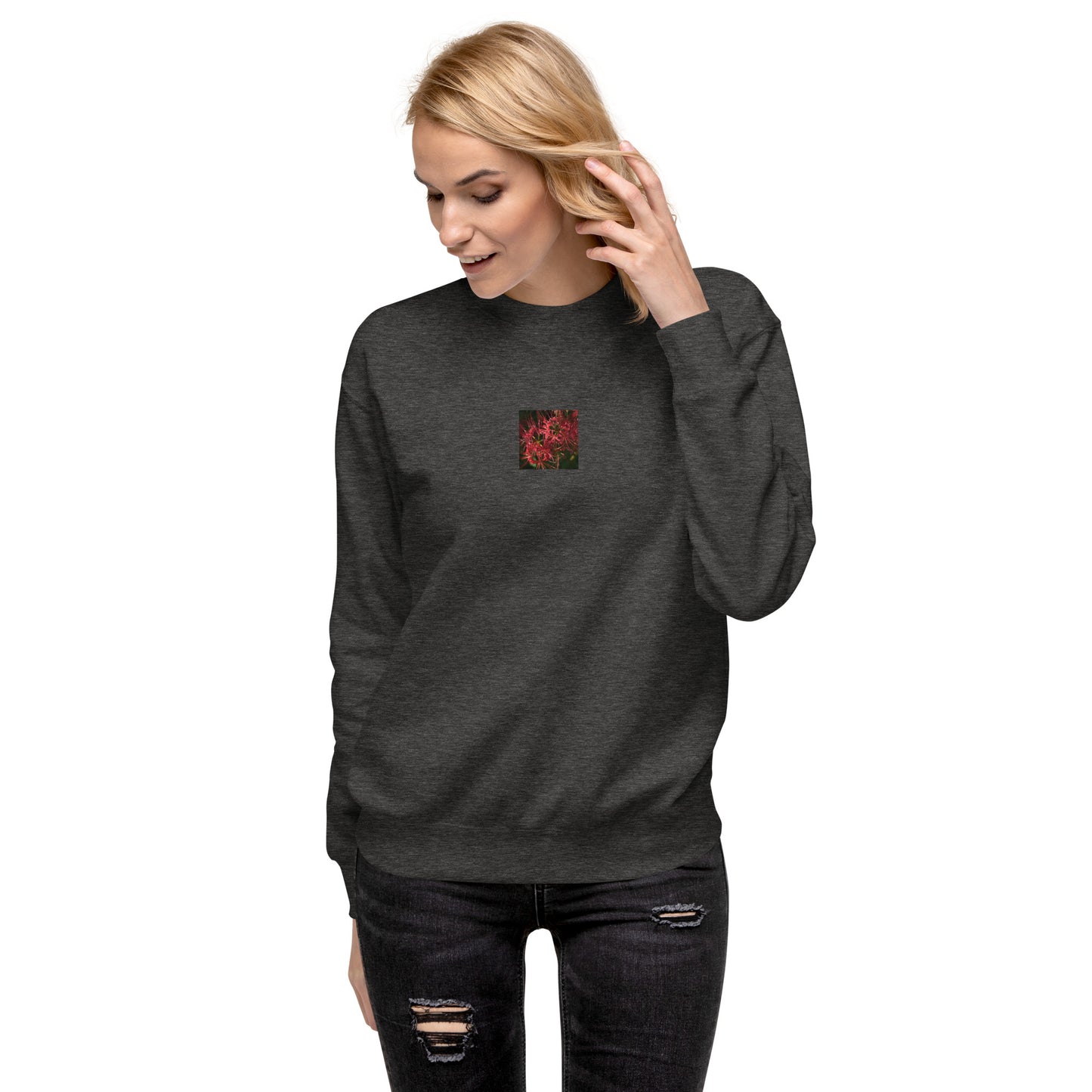 Red Spider Lily Unisex Premium Sweatshirt, charcoal heather