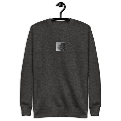 【Charcoal Heather】
Minimalist mode style unisex premium charcoal heather sweatshirt with a 'Tree and Wind' black and white photo print on the front / モードストリート系ユニセックス・プレミアムスウェット（チャコールヘザー）、フロントに「木と風」のモノクロ写真プリント（トレーナー）