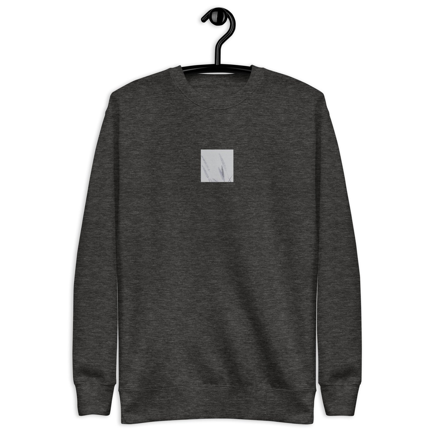 Minimalist mode style unisex premium charcoal heather sweatshirt with a 'Foxtail Grass' print / モードストリート系ユニセックス・プレミアムスウェット（チャコールヘザー）、フロントに「Foxtail Grass（エノコログサ）」のプリント（スウェット）