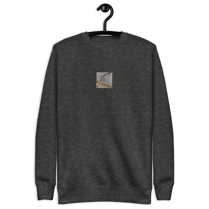 Minimalist streetwear style unisex premium sweatshirt in charcoal heather featuring the 'Anchor' photo art on the front. / モードストリート系ユニセックス・プレミアム・スウェットシャツ（チャコールヘザー）フロントに「アンカー（錨）」のフォトアートを配したデザイン。