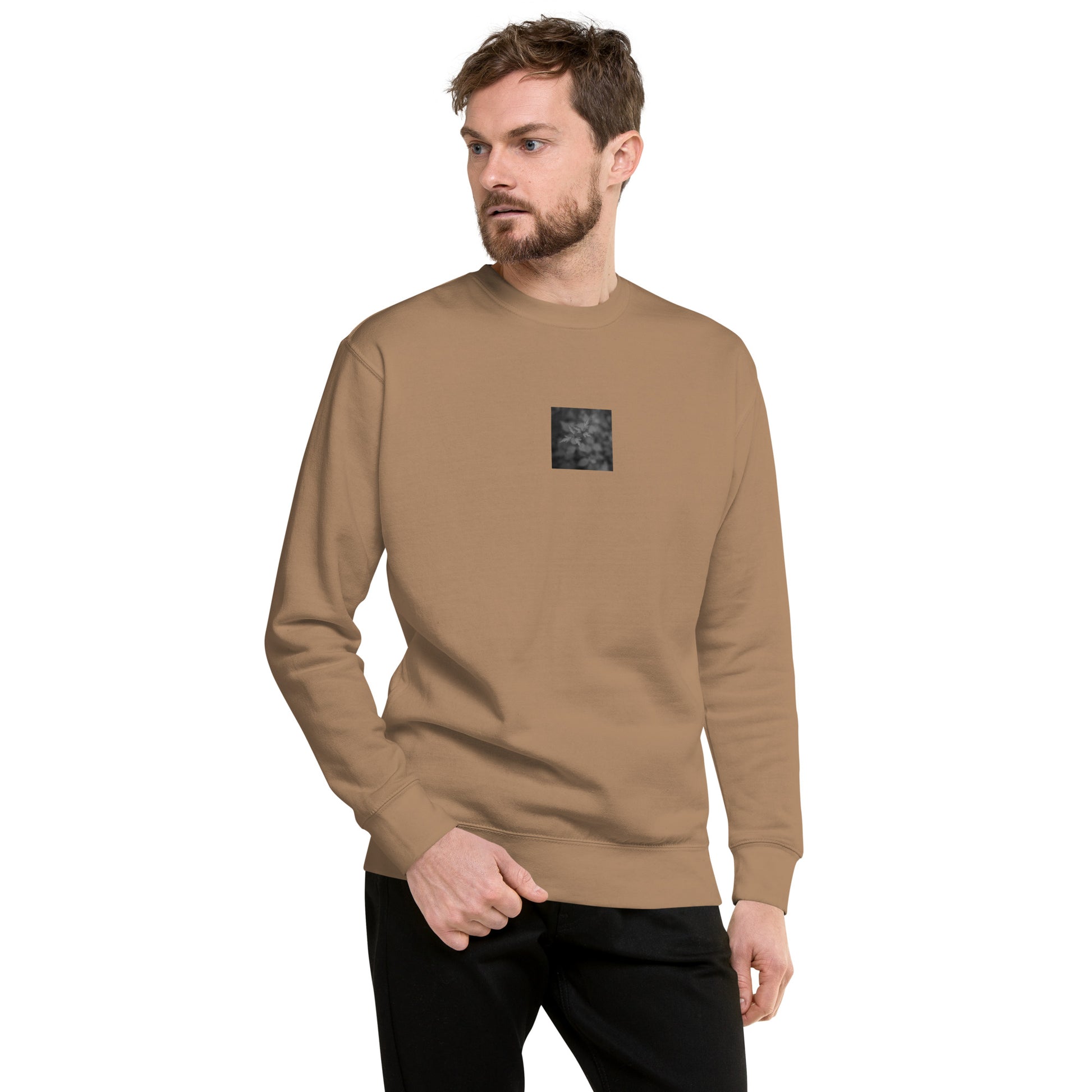 Botanical Plant B&W Art – Unisex Premium Sweatshirt, Latte, Front View
