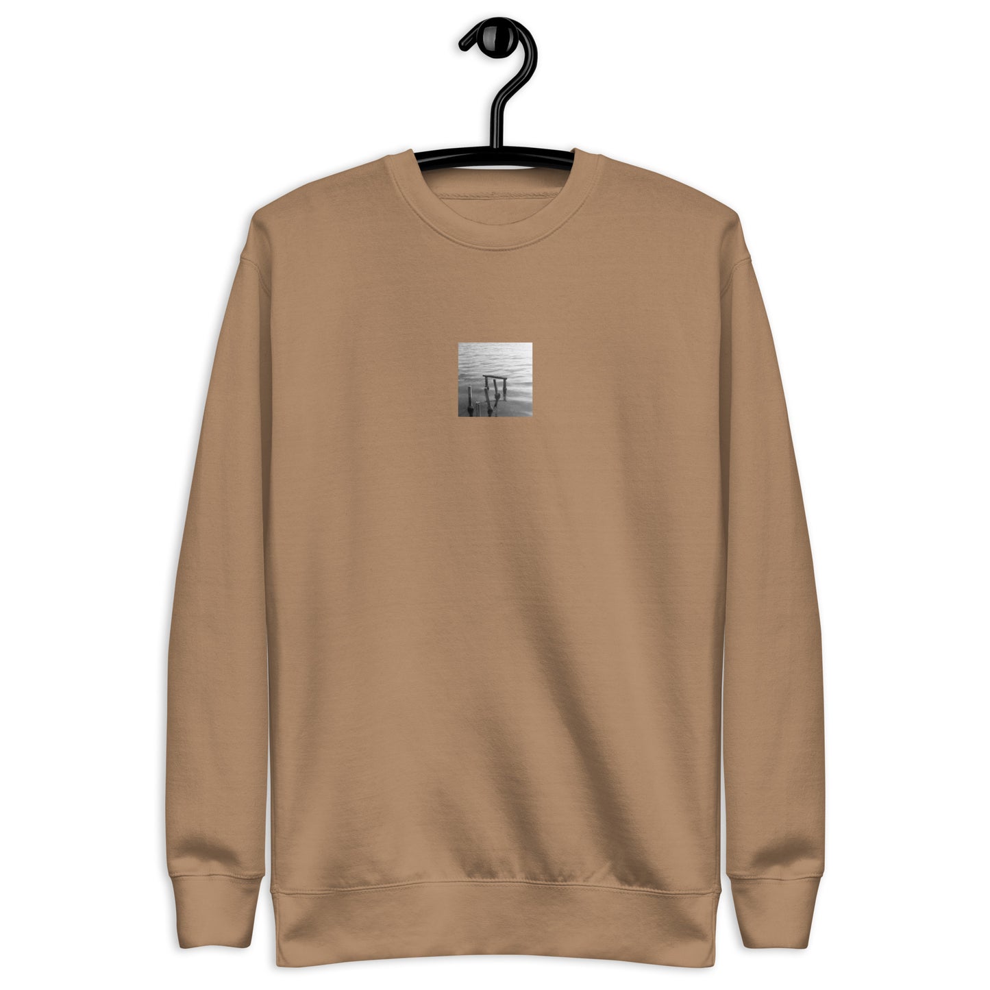 Decayed Pier (B&W) - Unisex Premium Sweatshirt, Latte, Front View
