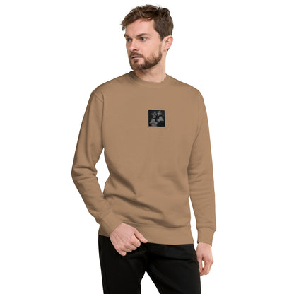 Minimalist streetwear style unisex premium sweatshirt in latte featuring the 'ivy (B&W)' photo art on the front. / モードストリート系ユニセックス・プレミアム・スウェットシャツ（ラテ）フロントに「アイビー（モノクロ）」のフォトアートを配したデザイン。