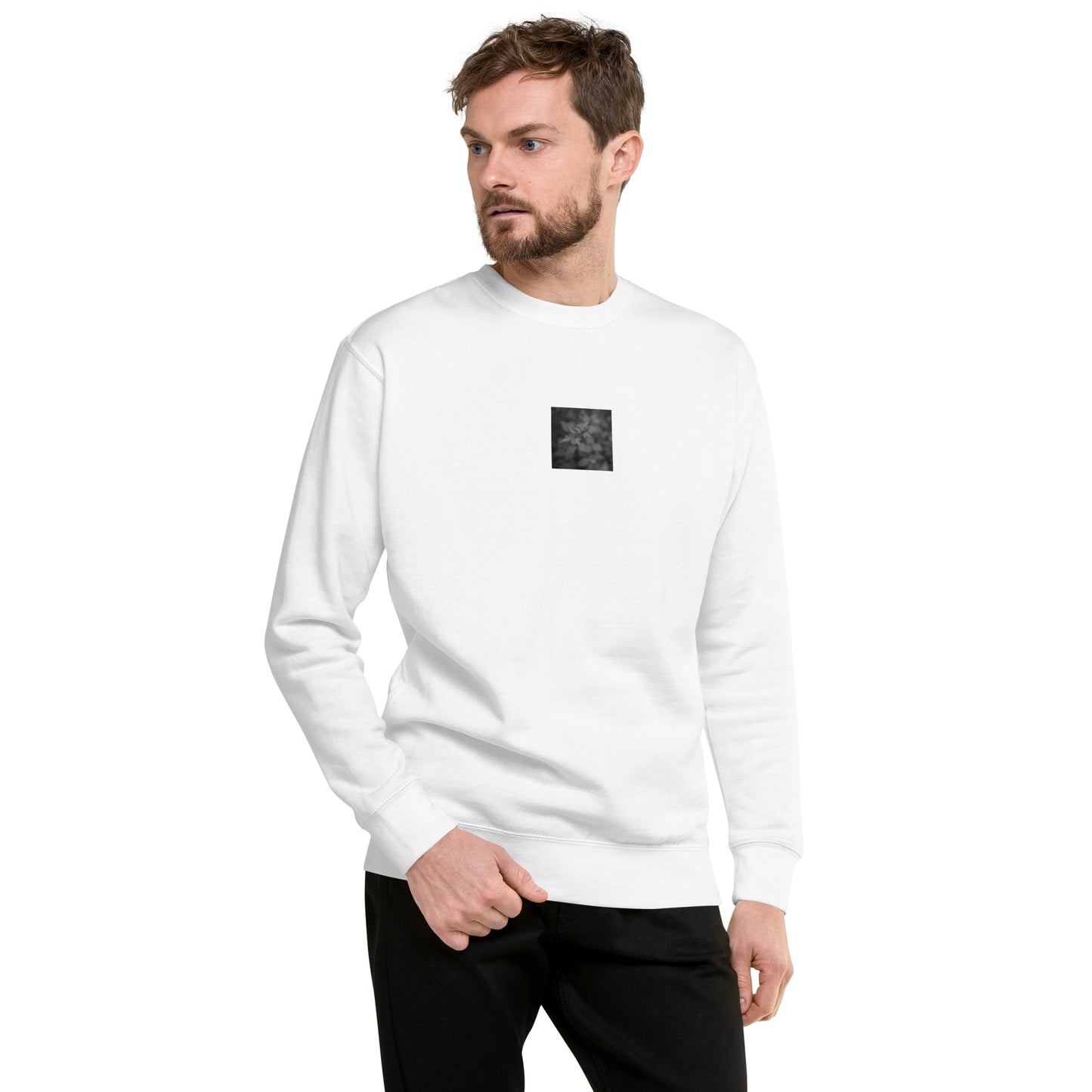 Botanical Plant B&W Art – Unisex Premium Sweatshirt, White, Front View
