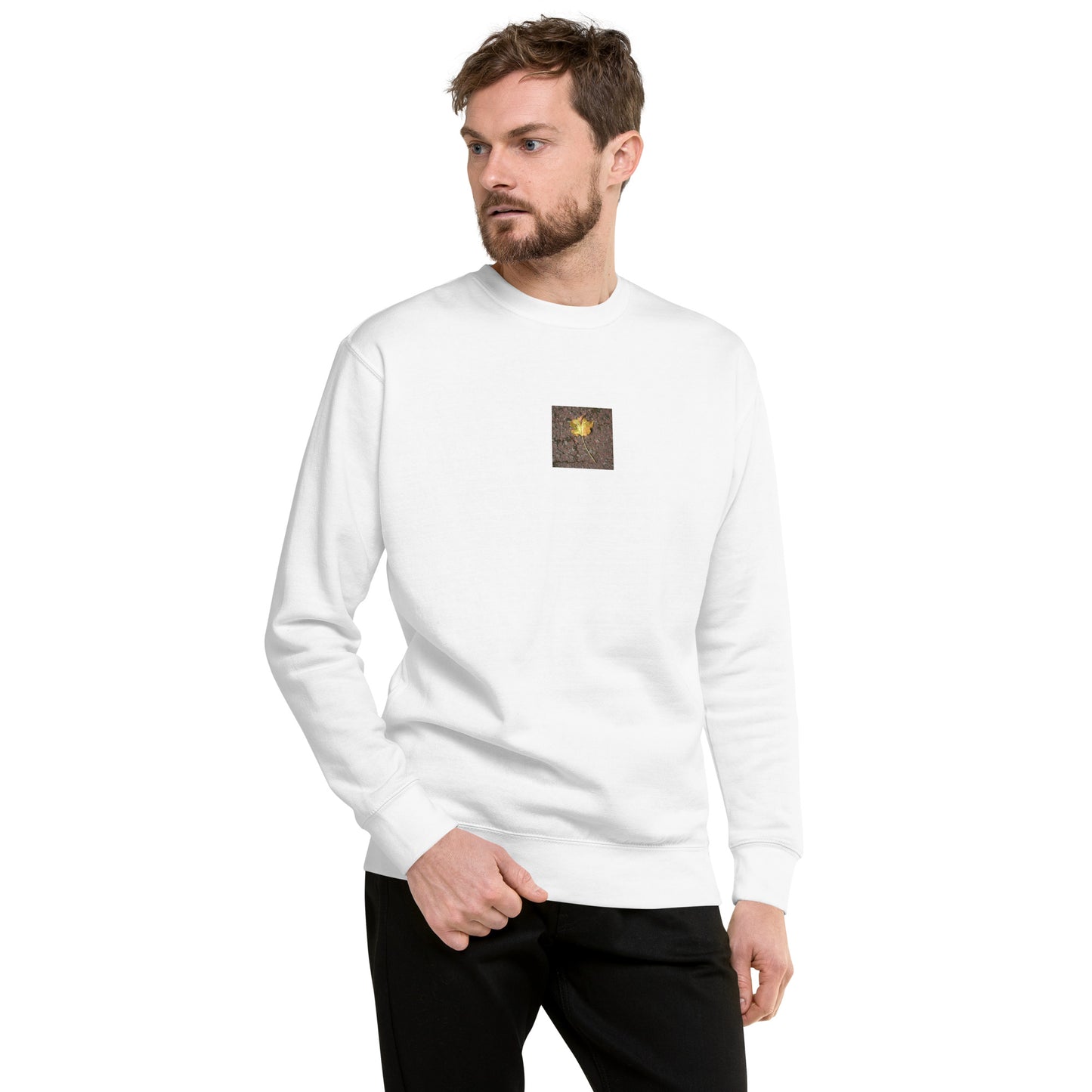 Maple Leaf Botanical Art – Unisex Premium Sweatshirt, White, Front View