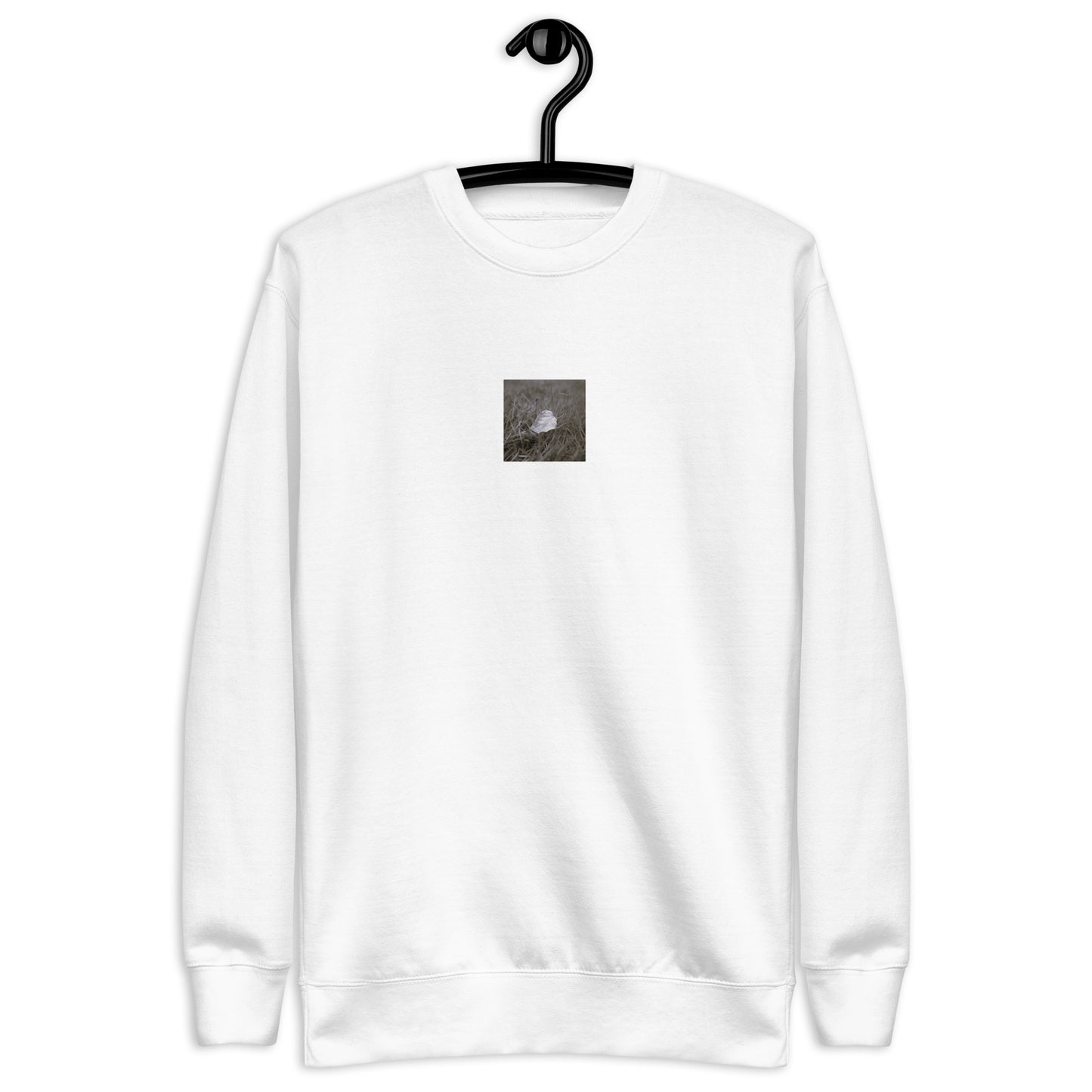 Yellow Fallen Leaf Botanical B&W Art – Unisex Premium Sweatshirt, White, Front View
