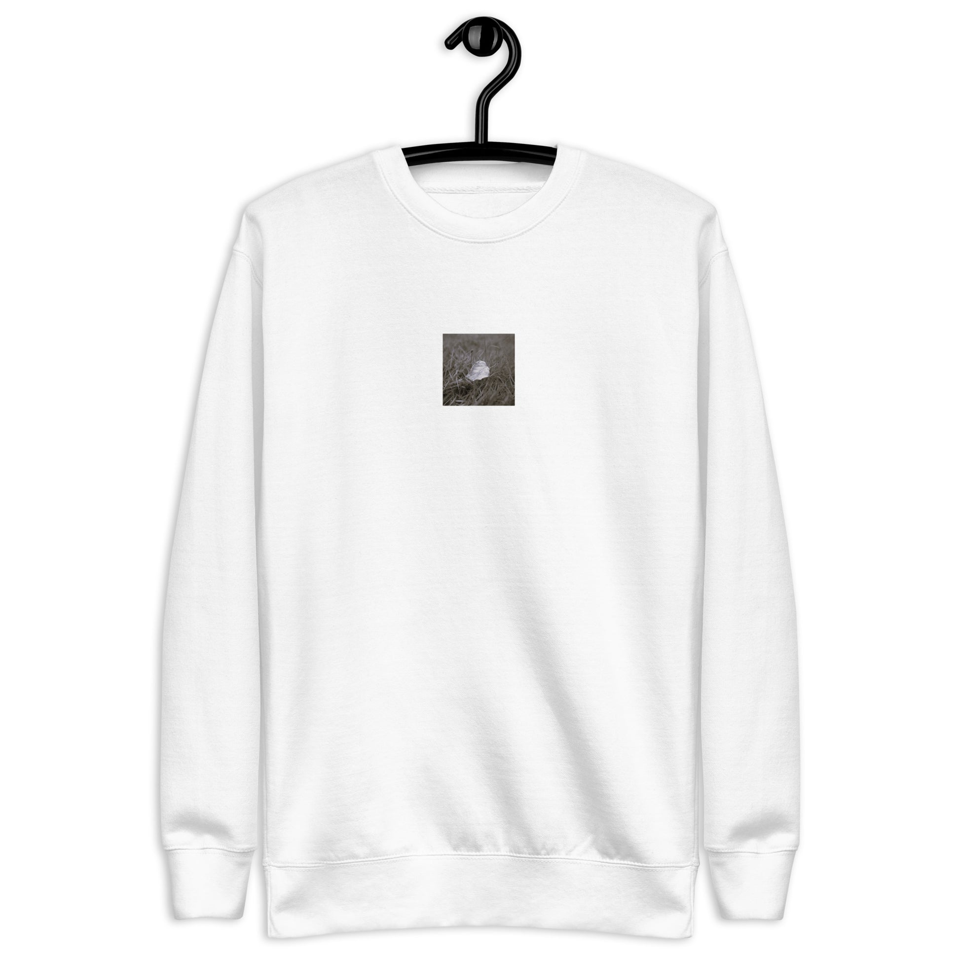 Yellow Fallen Leaf Botanical B&W Art – Unisex Premium Sweatshirt, White, Front View