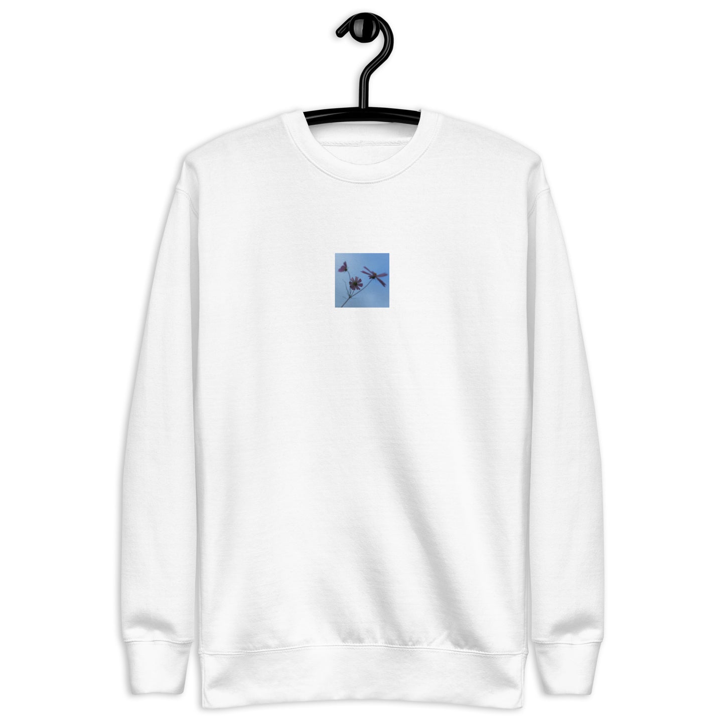 Three Cosmos Flowers Botanical Art – Unisex Premium Sweatshirt, White, Front View