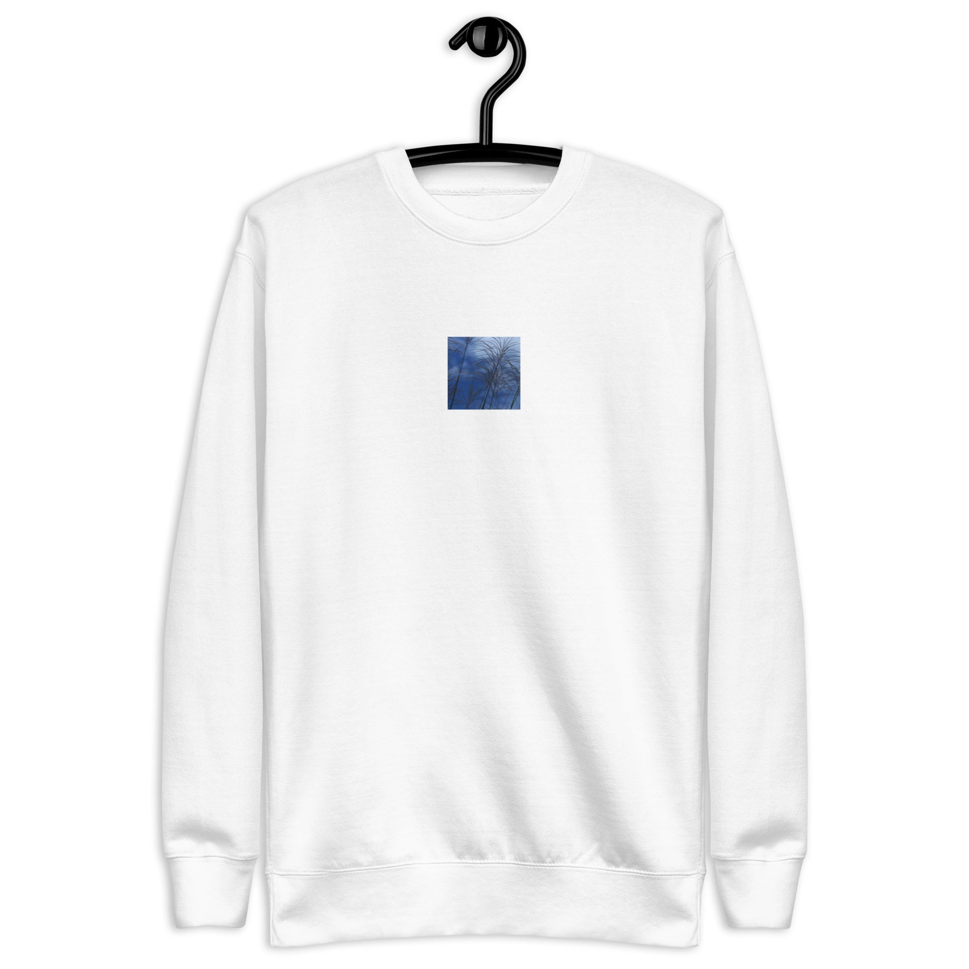 Silver Grass Cluster Botanical Art – Unisex Premium Sweatshirt, White, Front View
