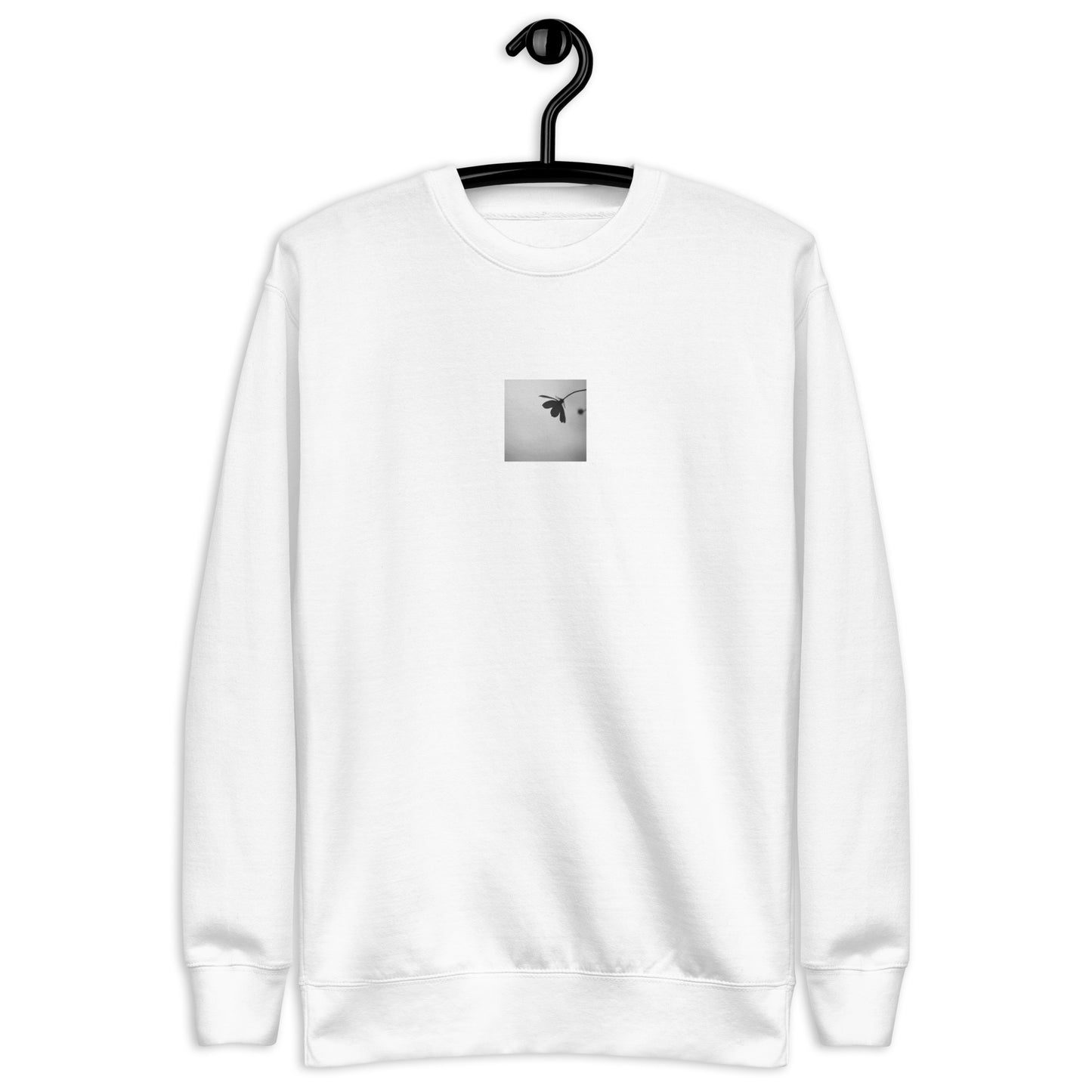 Cosmos Flower Botanical B&W Art – Unisex Premium Sweatshirt, White, Front View
