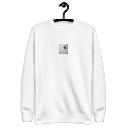 Cosmos Flower Botanical B&W Art – Unisex Premium Sweatshirt, White, Front View