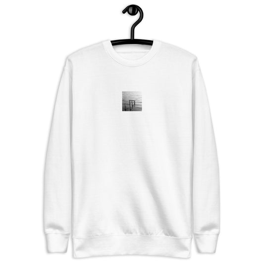 Decayed Pier (B&W) - Unisex Premium Sweatshirt, White, Front View