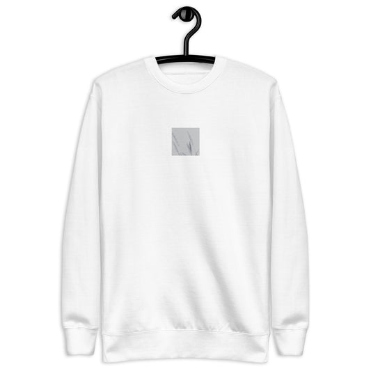 Minimalist mode style unisex premium white sweatshirt with a 'Foxtail Grass' print / モードストリート系ユニセックス・プレミアムスウェット（ホワイト）、フロントに「Foxtail Grass（エノコログサ）」のプリント（スウェット）