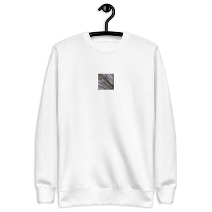 Minimalist mode style unisex white premium sweatshirt with a 'Yucca Plant' black and white photo print / モードストリート系ユニセックス・ホワイト・プレミアムスウェット、フロントに「Yucca Plant（ユッカの植物）」のモノクロ写真プリント（スウェット）