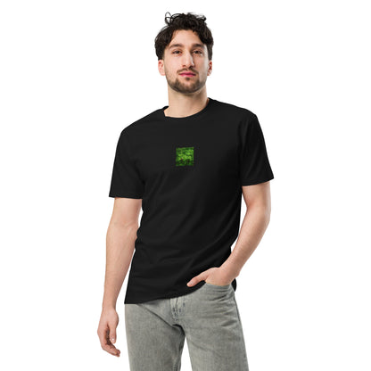 Premium T-Shirt in Black – plants botanical art print, lifestyle view
