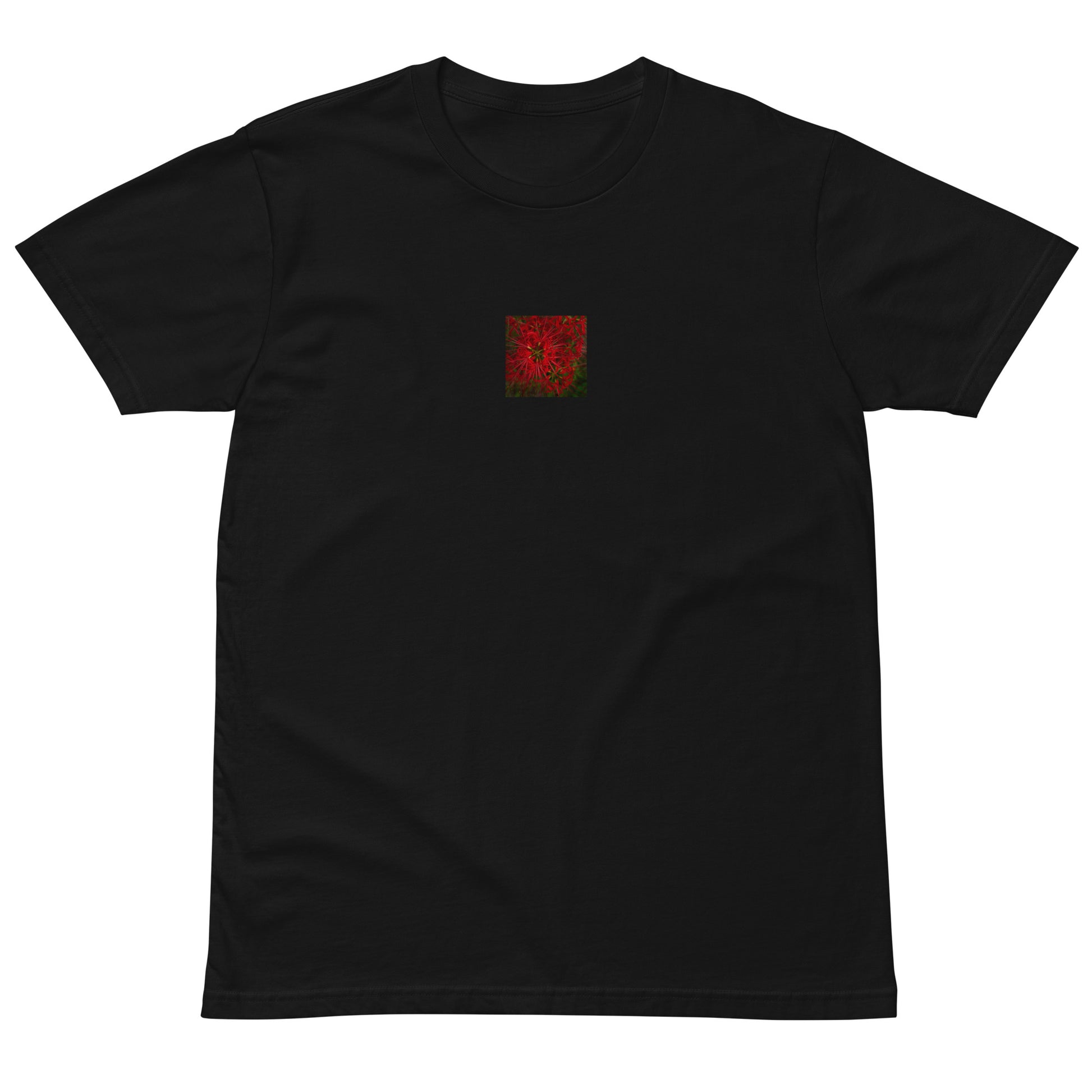 Red Spider Lily Botanical Art – Unisex Premium T-Shirt, Black, Front View