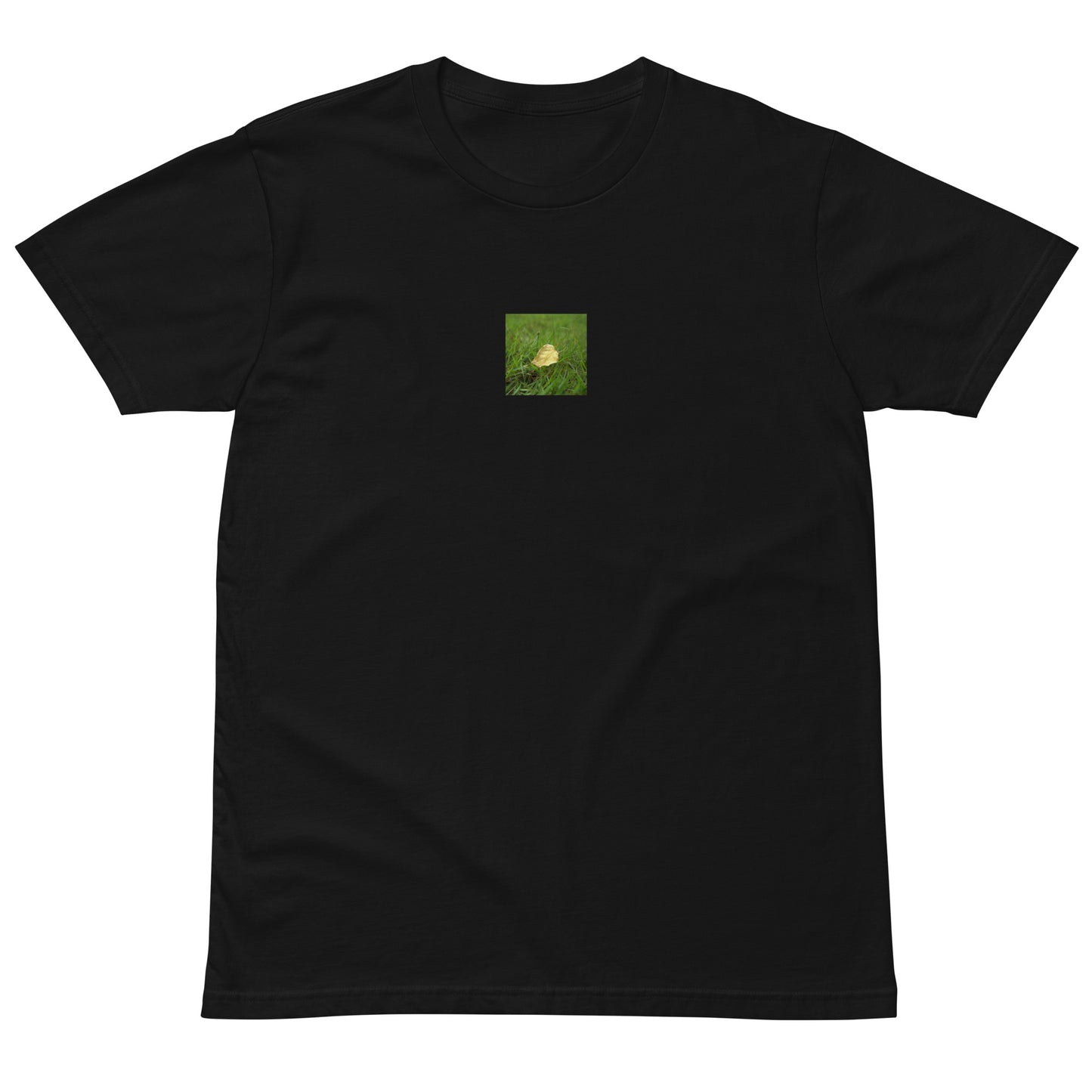 Yellow Fallen Leaf Botanical Art – Unisex Premium T-Shirt, Black, Front View