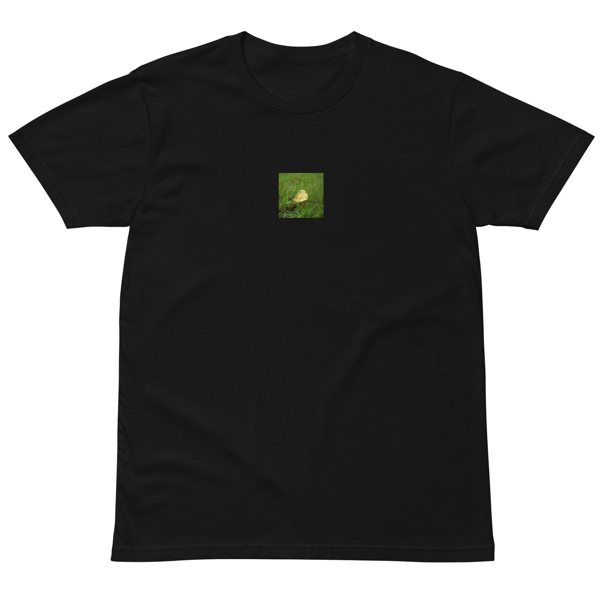 Yellow Fallen Leaf Botanical Art – Unisex Premium T-Shirt, Black, Front View