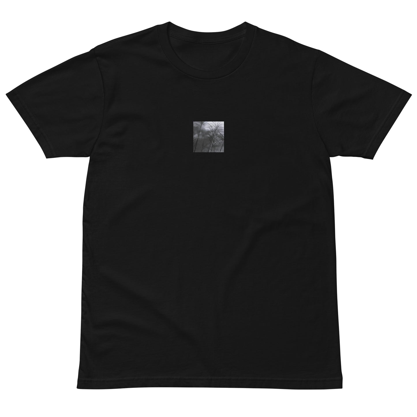 Silver Grass Cluster Botanical B&W Art – Unisex Premium T-Shirt, Black, Front View