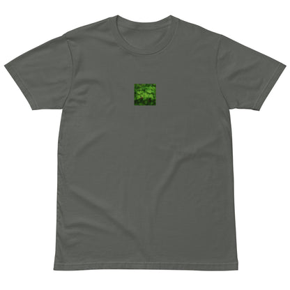Premium T-Shirt in Charcoal – plants botanical art print, detail view
