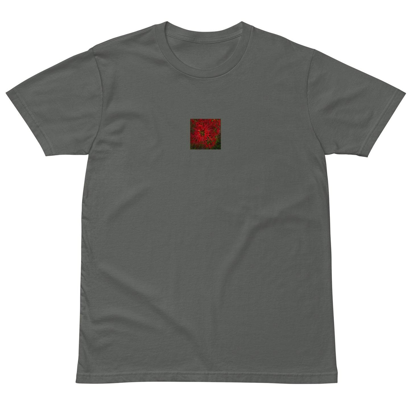 Red Spider Lily Botanical Art – Unisex Premium T-Shirt, Charcoal, Front View