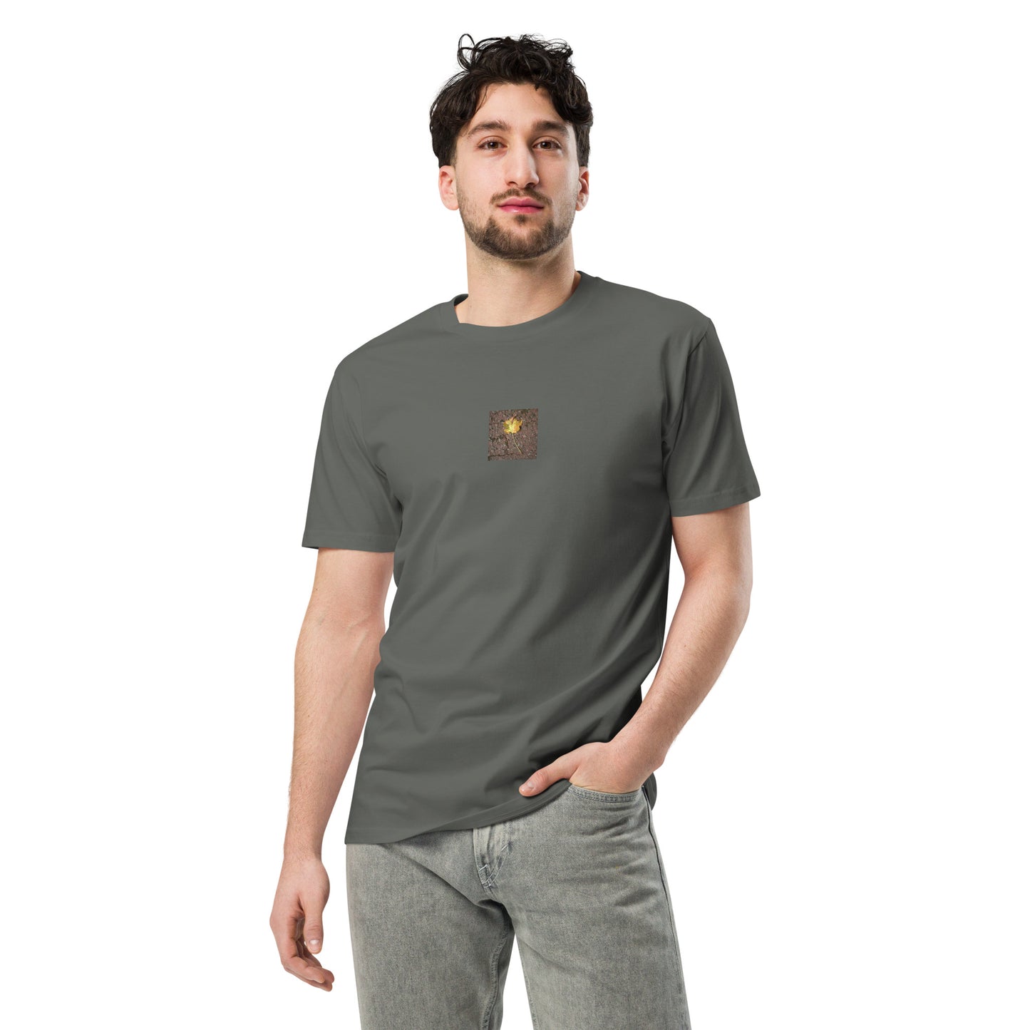 Maple Leaf Botanical Art – Unisex Premium T-Shirt, Charcoal, Front View