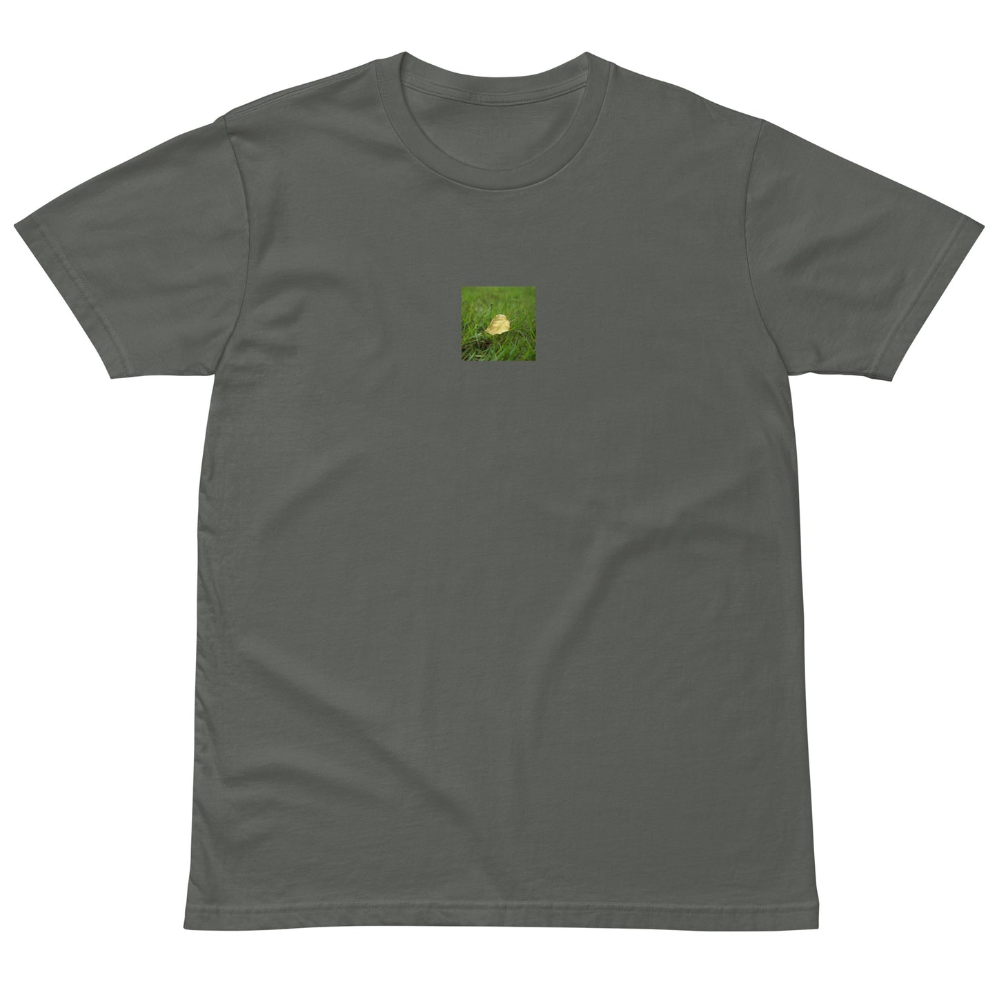 Yellow Fallen Leaf Botanical Art – Unisex Premium T-Shirt, Charcoal, Front View