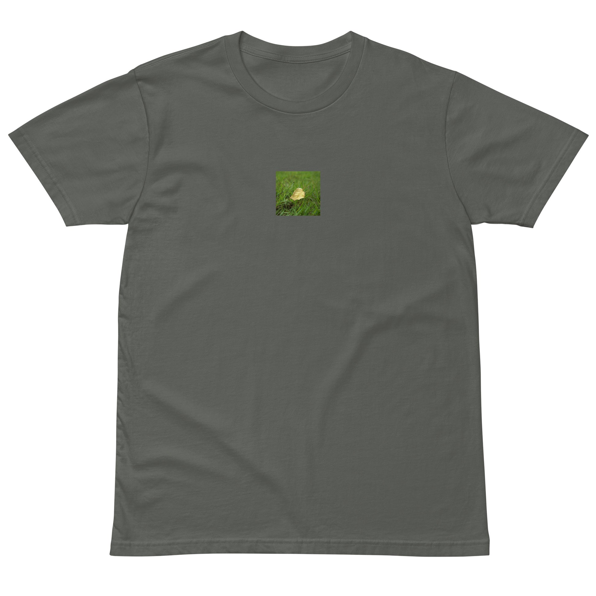 Yellow Fallen Leaf Botanical Art – Unisex Premium T-Shirt, Charcoal, Front View