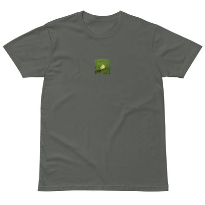 Yellow Fallen Leaf Botanical Art – Unisex Premium T-Shirt, Charcoal, Front View