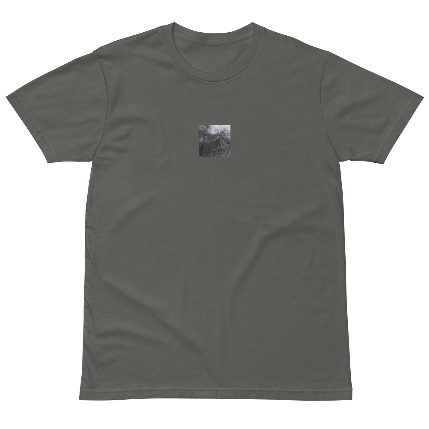 Silver Grass Cluster Botanical B&W Art – Unisex Premium T-Shirt, Charcoal, Front View