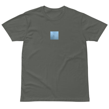 Crow and Power Lines Art – Premium T-Shirt, Charcoal, Lifestyle View