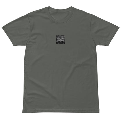 Minimalist streetwear style premium T-shirt in charcoal featuring the 'Plants (B&W)' photo art on the front. / モードストリート系プレミアムTシャツ（チャコール）フロントに「プランツ (モノクロ)」のフォトアートを配したデザイン。