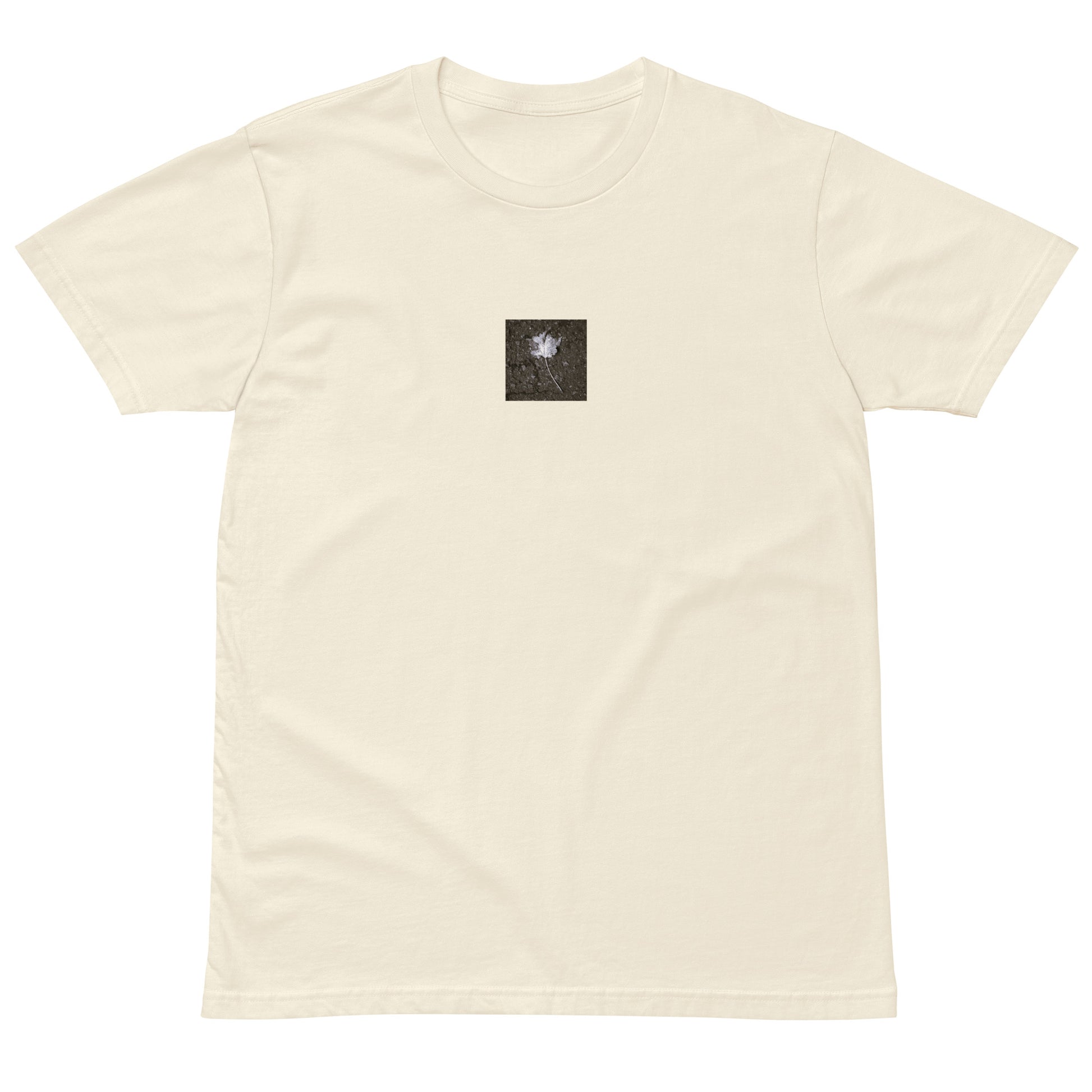 Maple Leaf Botanical B&W Art – Unisex Premium T-Shirt, Natural, Front View