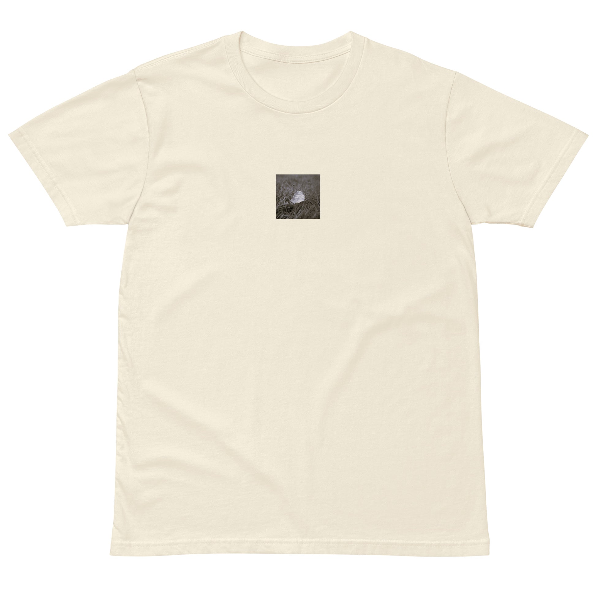 Yellow Fallen Leaf Botanical B&W Art – Unisex Premium T-Shirt, Natural, Front View